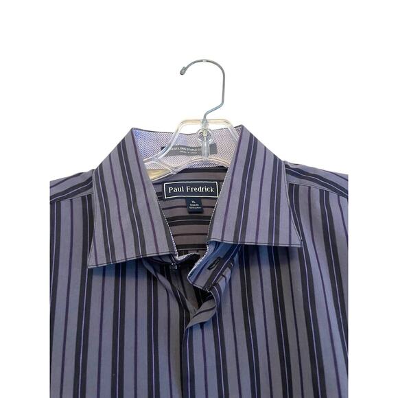 Paul Fredrick Button Up Shirt Men Size XL Trim Fit Striped Gray 100% Cotton - Picture 3 of 5